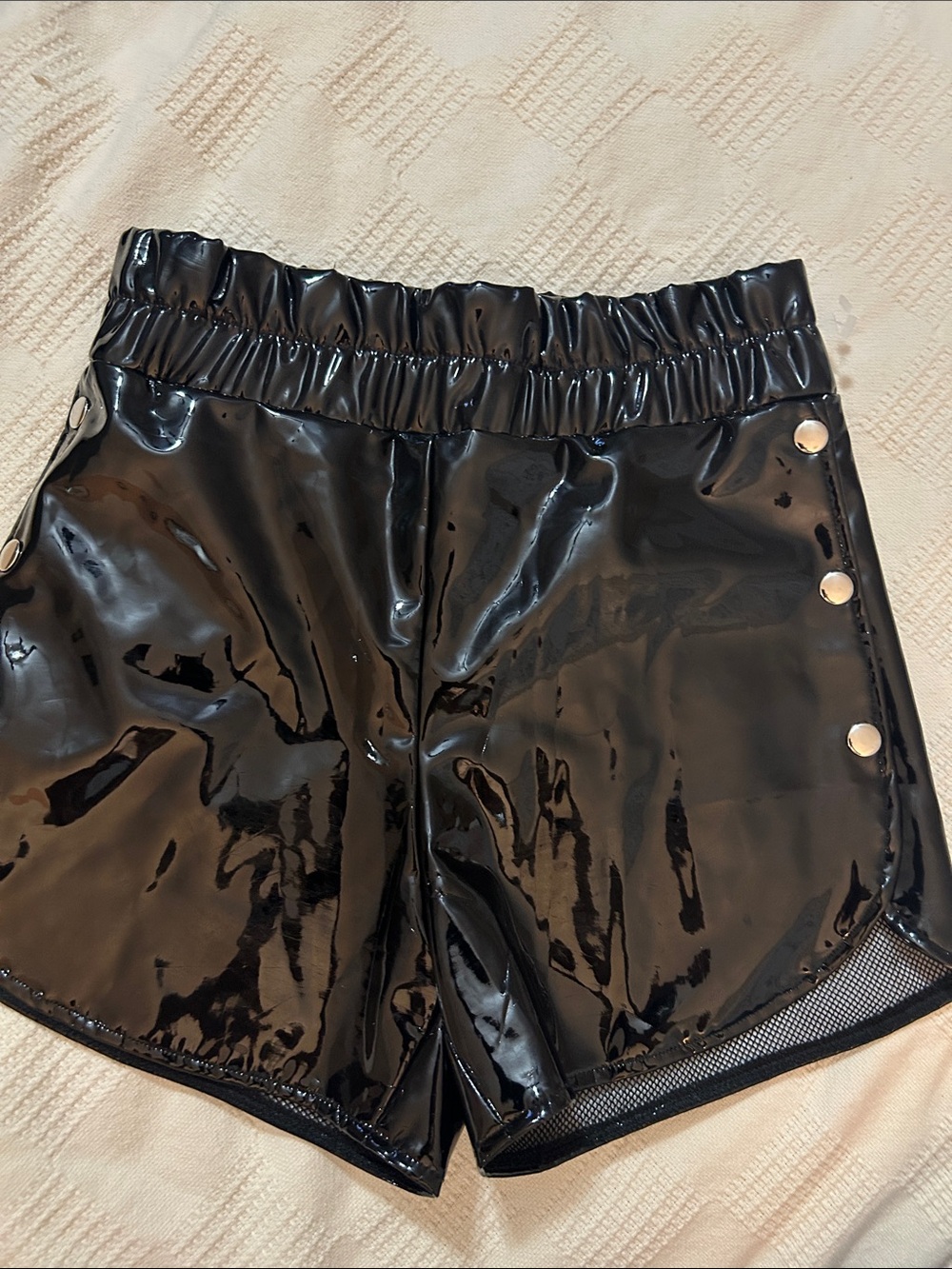 Danielle Guizio Glossy Black High-Waist Athletic Shorts small